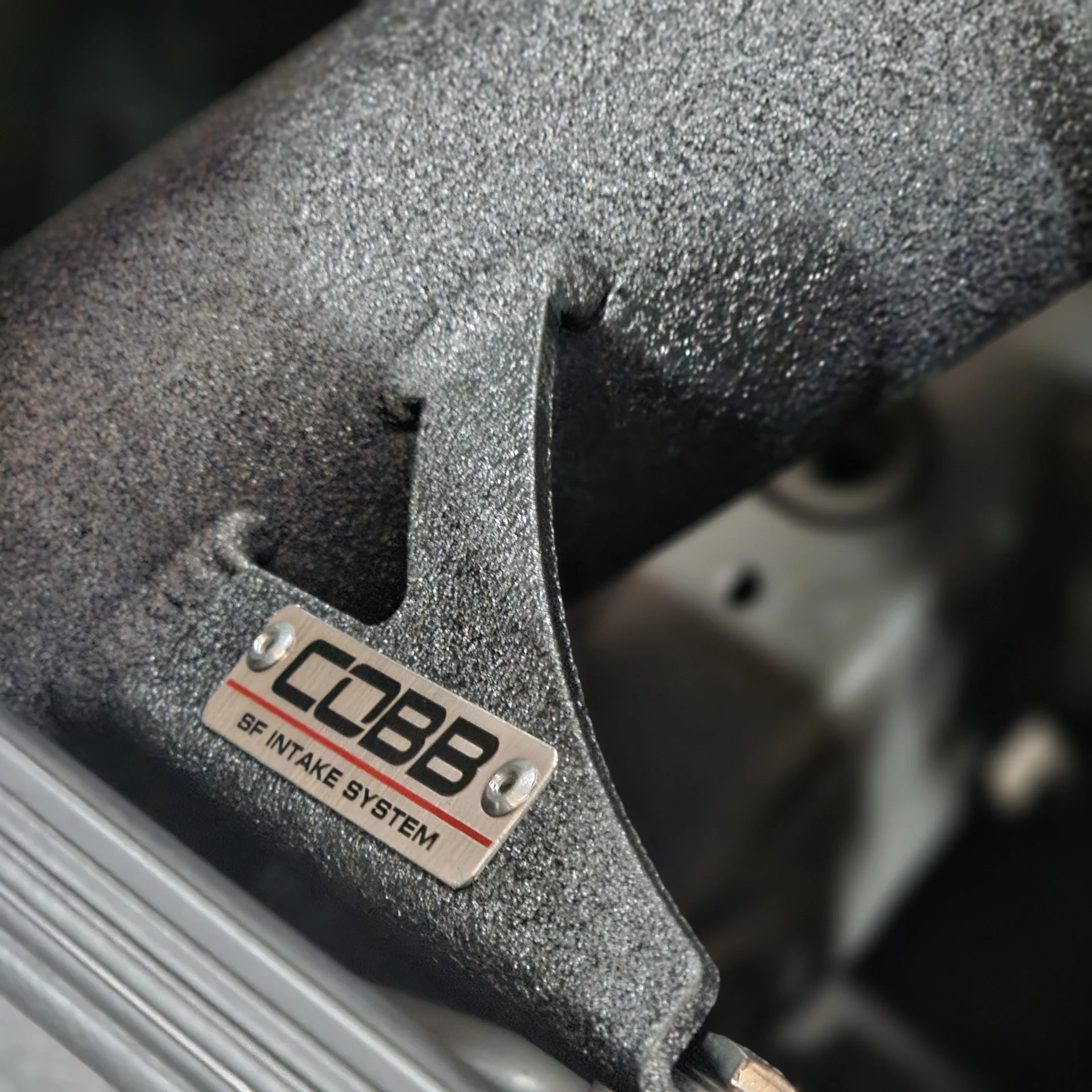 COBB SF intake system badge on the airbox fitted to the R35 GT-R