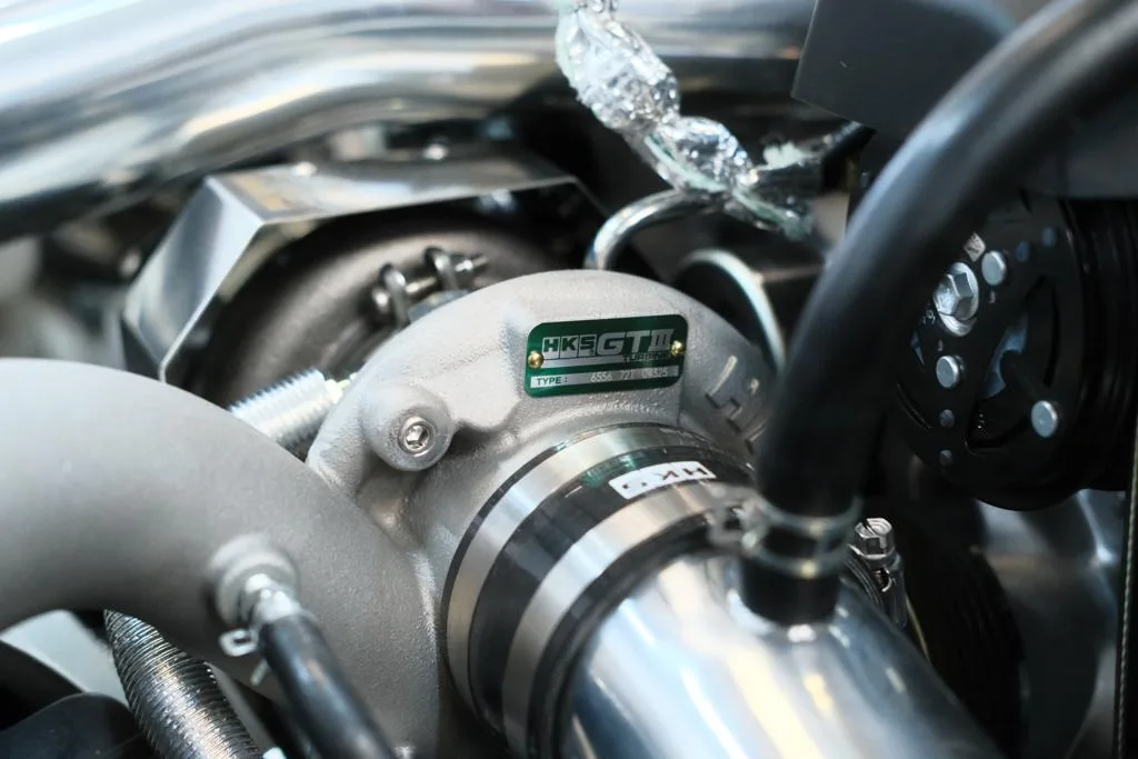 HKS GTIII-RS turbo badge and compressor housing detail on Subaru BRZ ZD8