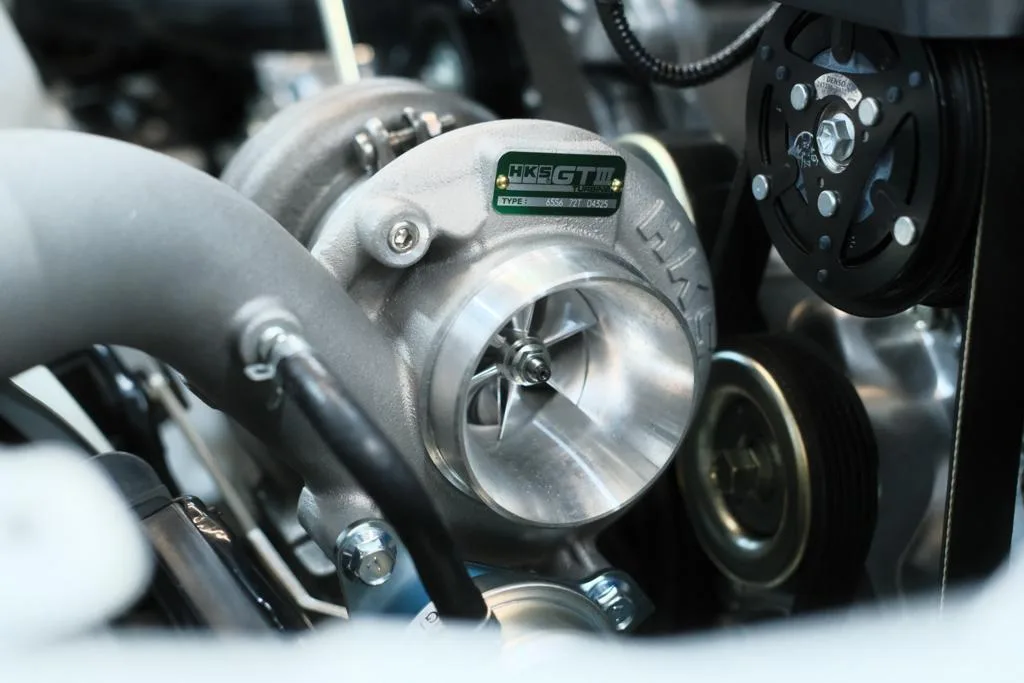 HKS GTIII-RS turbocharger compressor wheel close-up showing billet compressor wheel on Subaru BRZ ZD8