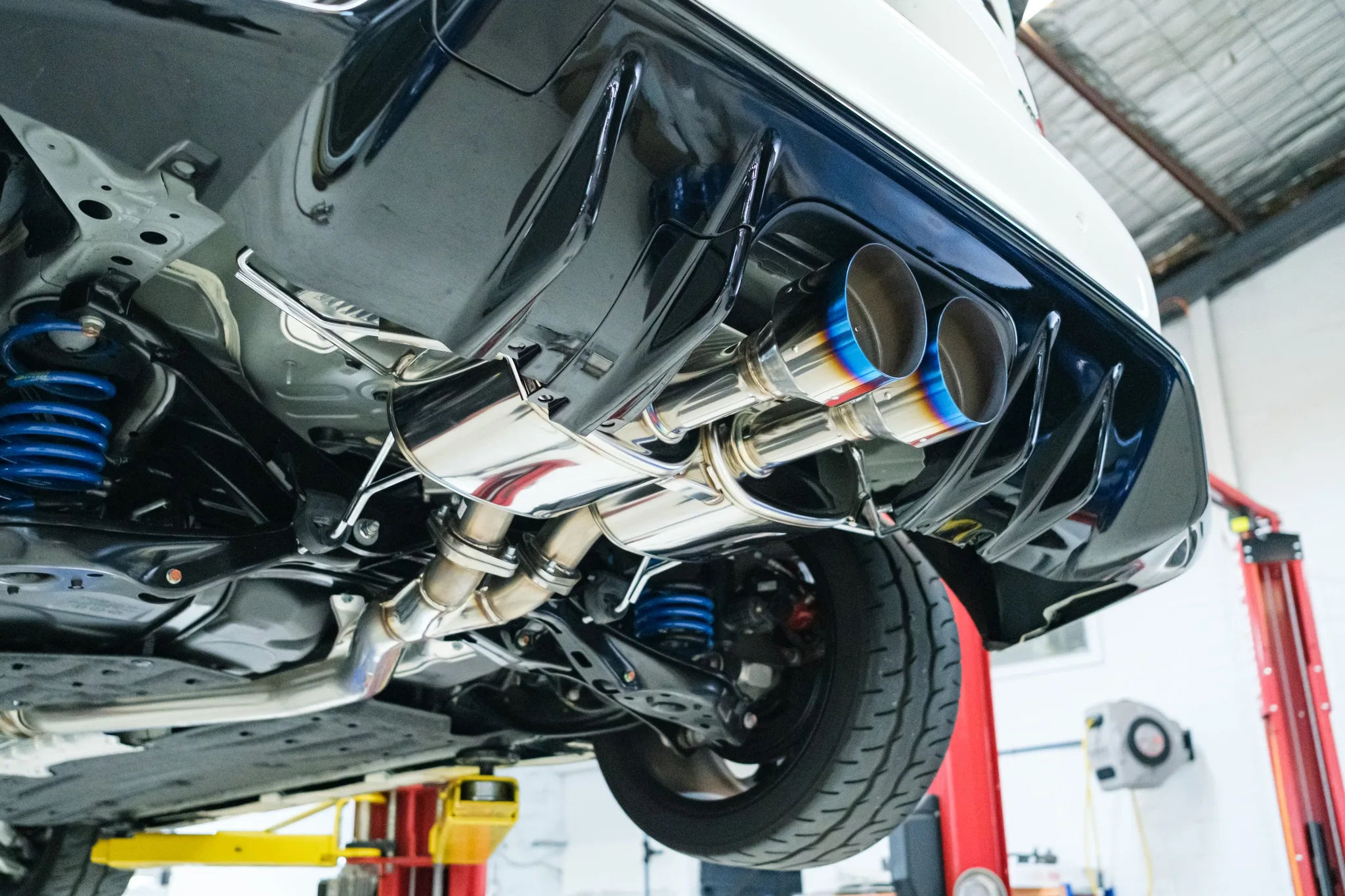 HKS Legamax Sports titanium burnt tips close-up angle on Honda Civic Type R FL5