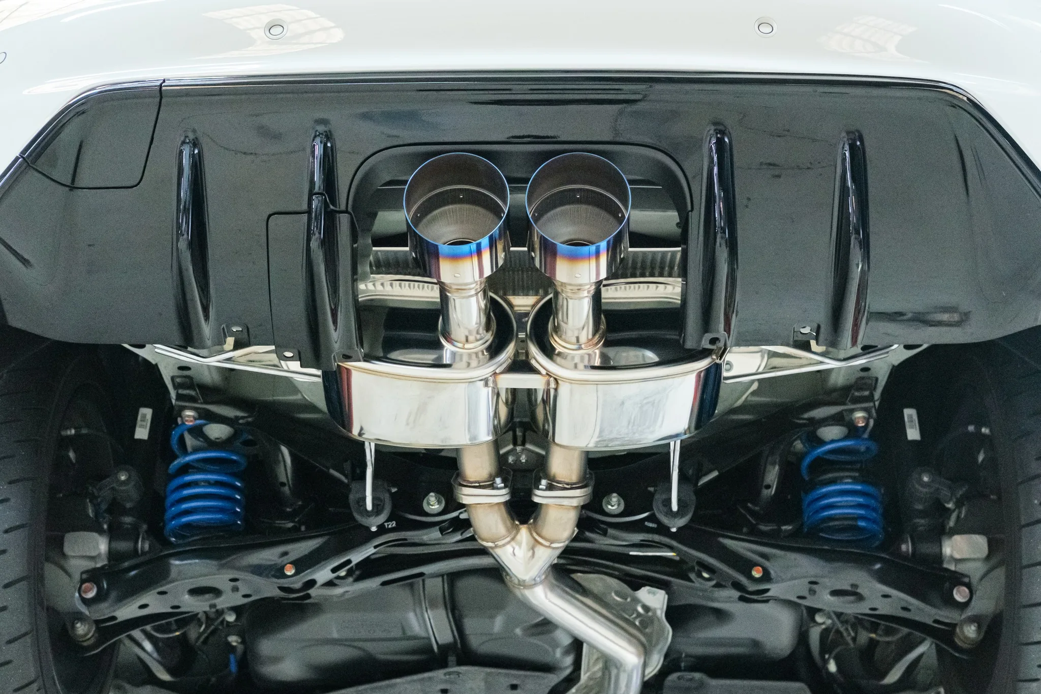 HKS Legamax Sports titanium tips and polished piping detail on FL5 Type R underbody