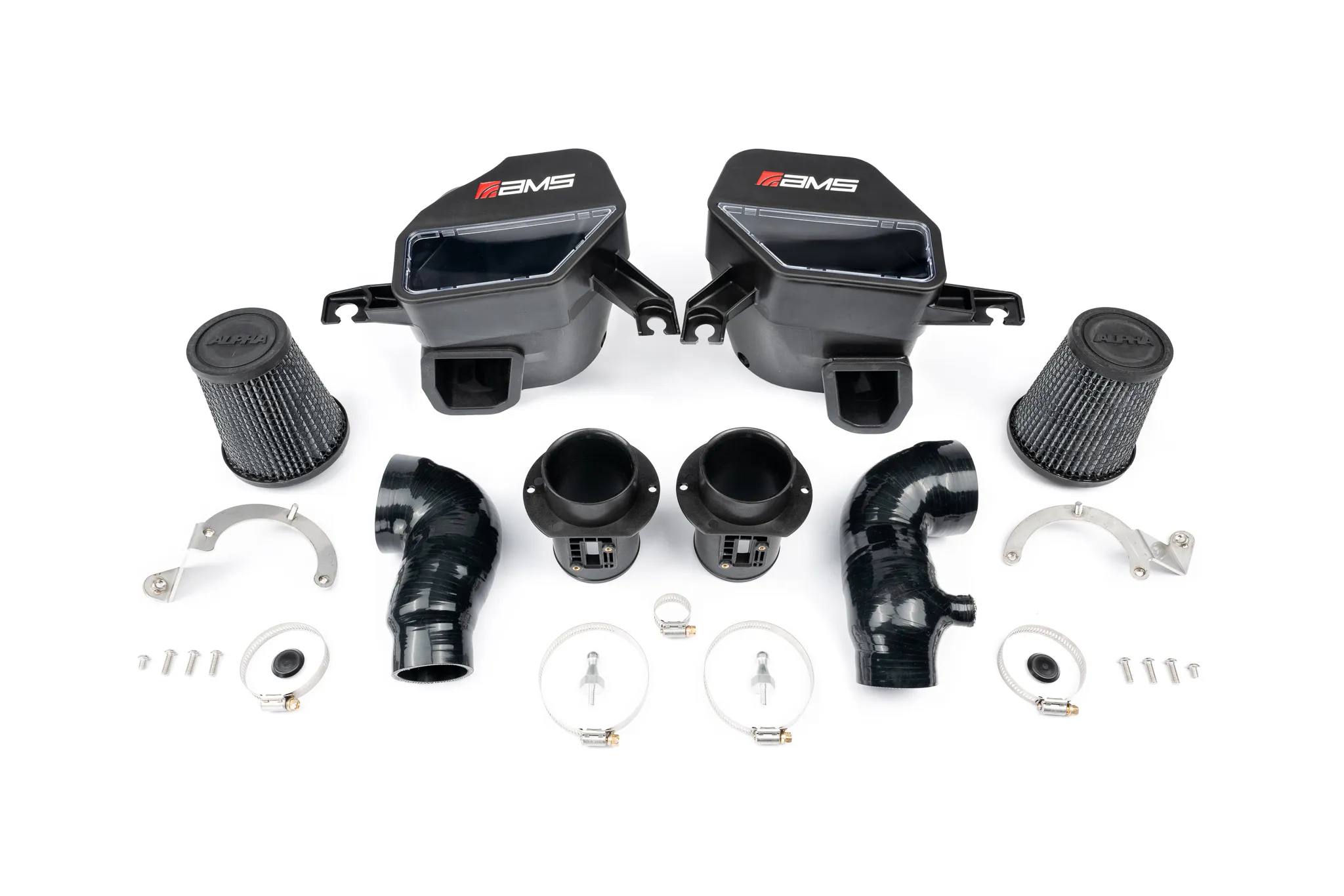 AMS Performance Nissan Z cold air intake kit components laid out