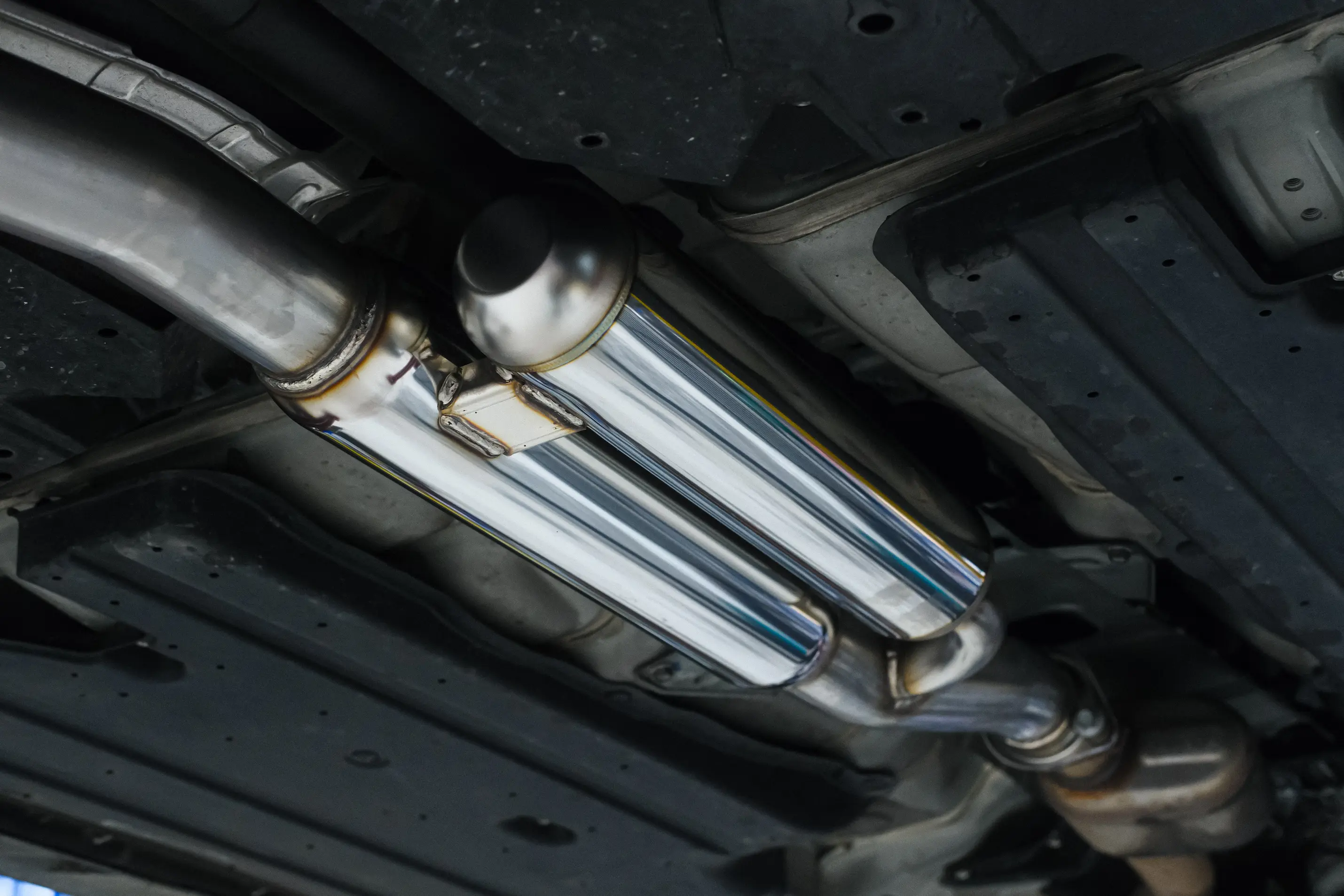 HKS Legamax cat-back system installed on a Subaru WRX VA