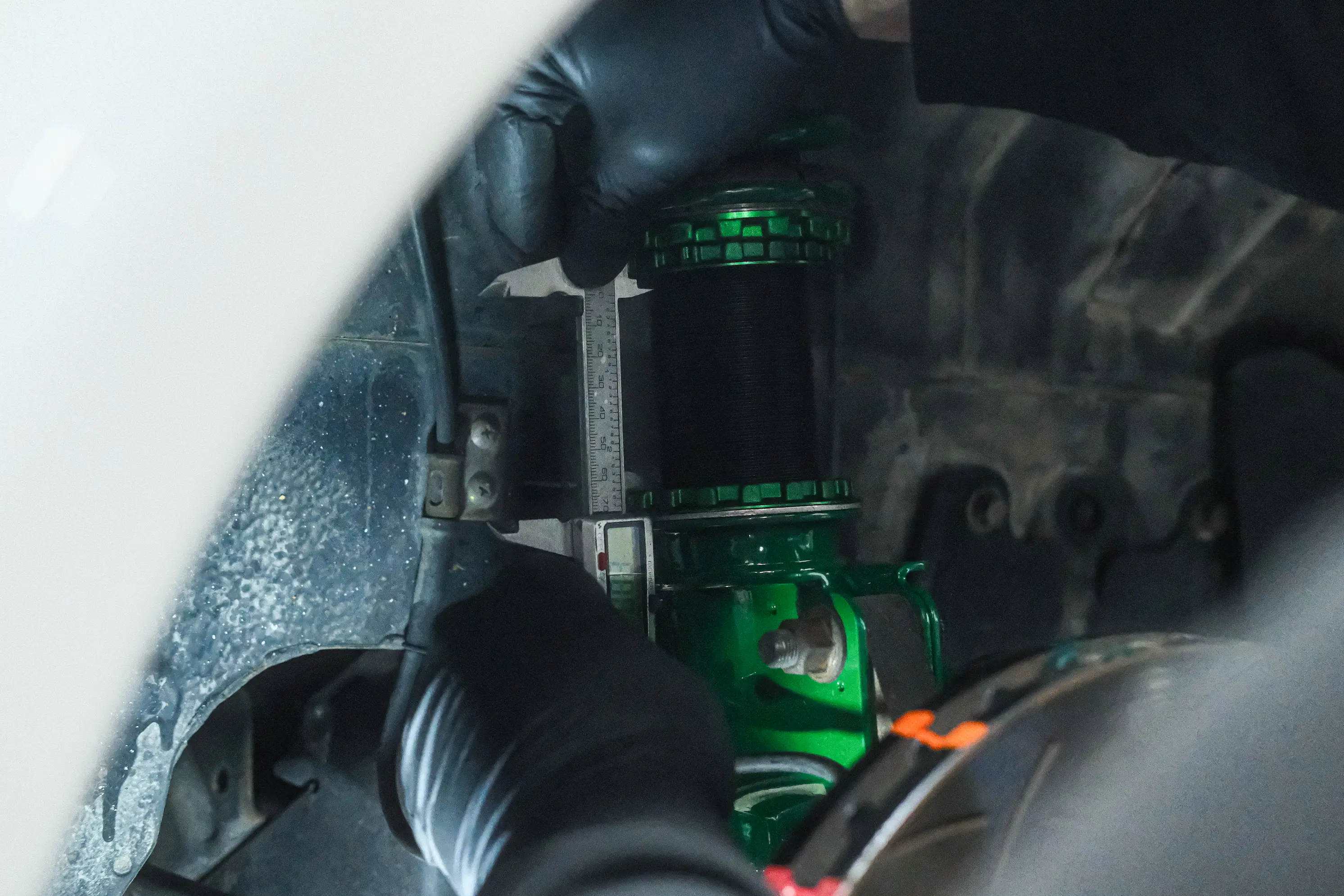 Front strut detail after Tein Flex Z install on a Lancer Evo VI